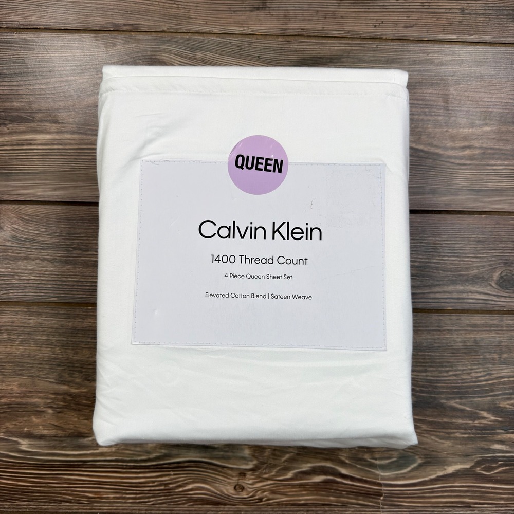 Calvin Klein Queen 4pc Sheet Set White 1400TC Cotton Blend Sateen New